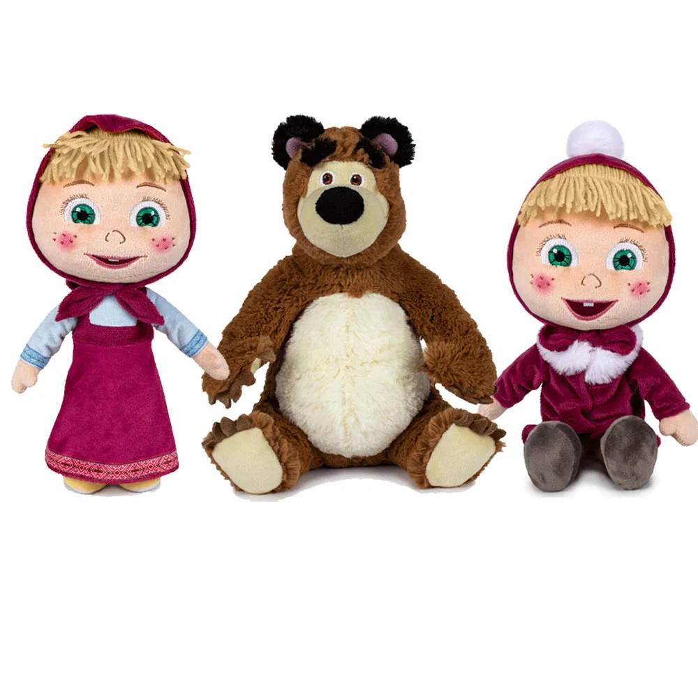 Peluches Masha e o Urso Leve a magia de Masha e o Urso para casa com este peluche de 30 cm, ideal para crianças a partir dos 3 anos. Feito de materiais suaves e duráveis, é o presente perfeito para os pequenos fãs de aventuras e fantasia!