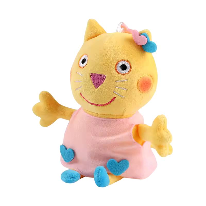 Descubra o Peluche Gata Glória da Porquinha Peppa (28cm). Um peluche infantil macio, seguro e certificado CE, perfeito para fãs da série do Canal Panda.