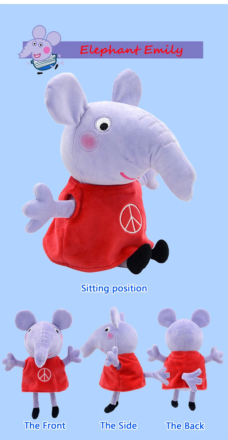 Peluche Elefante Emília - Porquinha Peppa 28cm - Peluche Infantil Descubra o Peluche Elefante Emília da Porquinha Peppa (28cm). Um peluche infantil macio, seguro e certificado CE, perfeito para fãs da série do Canal Panda.