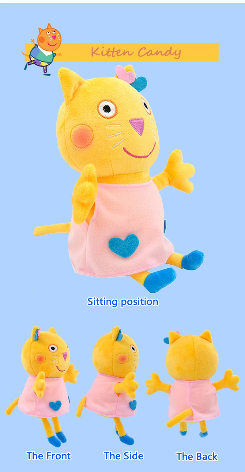 Peluche Gata Glória – Porquinha Peppa 28cm - Peluche Infantil Descubra o Peluche Gata Glória da Porquinha Peppa (28cm). Um peluche infantil macio, seguro e certificado CE, perfeito para fãs da série do Canal Panda.