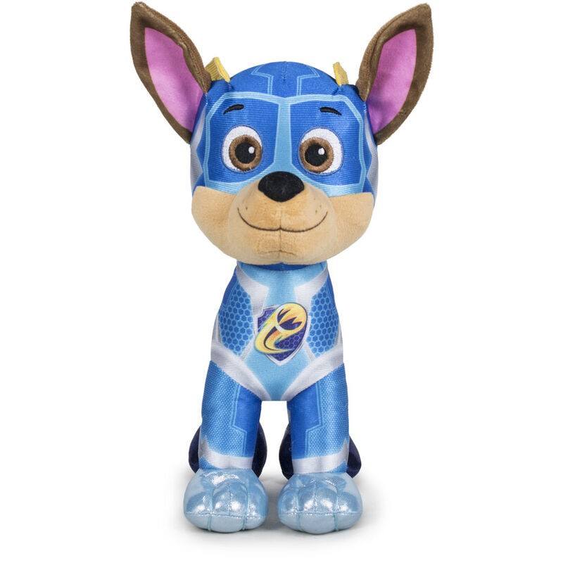 Descubra o Peluche Chase Super Cães em Ação - Patrulha Pata 27cm, um peluche médio macio e certificado CE, perfeito para fãs de peluches de séries infantis e Patrulha Pata. Ideal como presente para crianças!