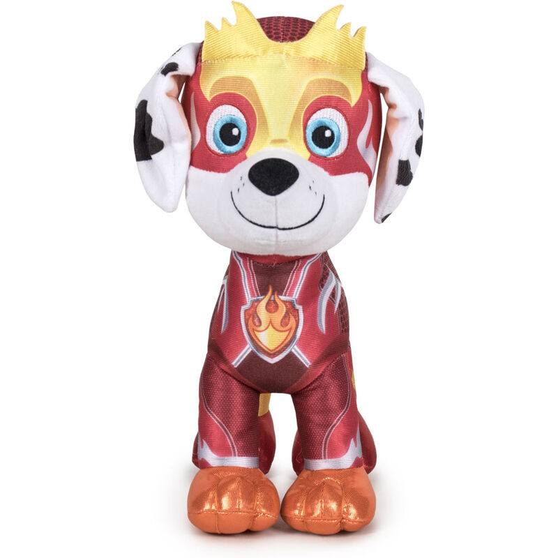 Descubra o Peluche Marshall Super Cães em Ação - Patrulha Pata 27cm, um peluche médio macio e certificado CE, perfeito para fãs de peluches de séries infantis e Patrulha Pata. Ideal como presente para crianças!
