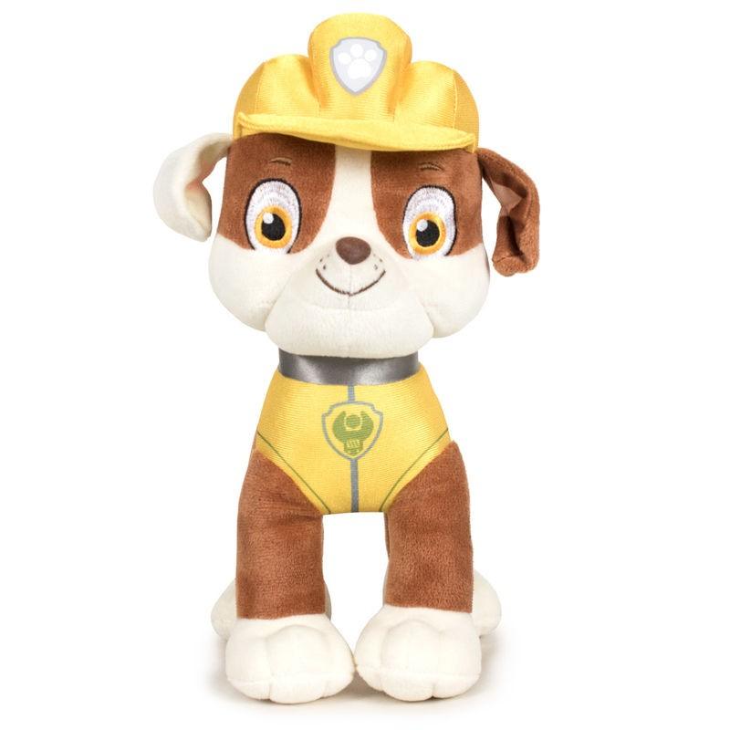 Descubra o Peluche Rubble - Patrulha Pata 19cm, um peluche pequeno macio e certificado CE, perfeito para fãs de peluches de séries infantis e Patrulha Pata. Ideal como presente para crianças!