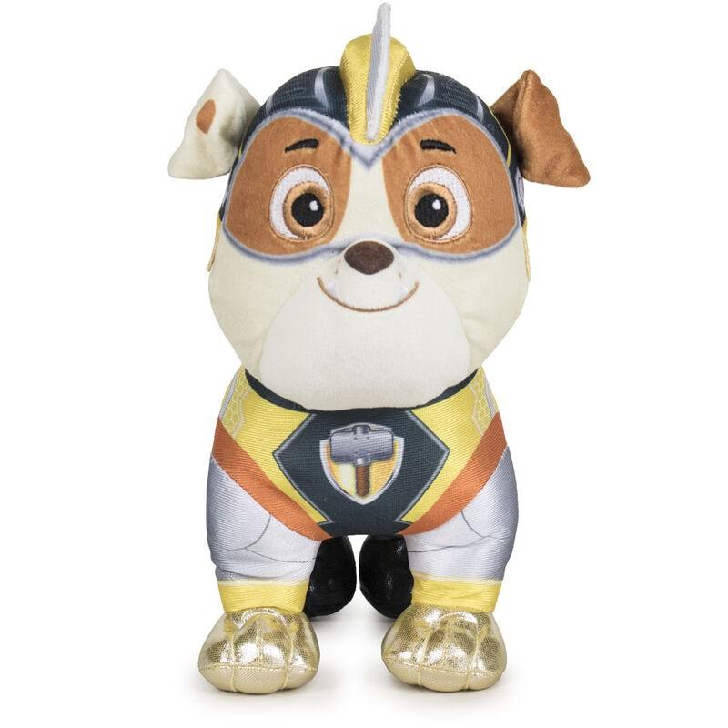 Descubra o Peluche Rubble Super Cães em Ação - Patrulha Pata 27cm, um peluche médio macio e certificado CE, perfeito para fãs de peluches de séries infantis e Patrulha Pata. Ideal como presente para crianças!