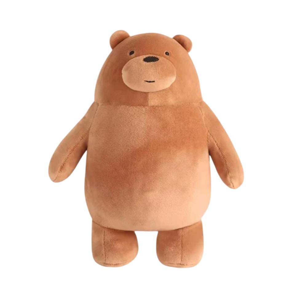 Descubra o Peluche Pardo de Nós, os Ursos. Peluche macio disponível em 20 cm e 24 cm, ideal para fãs de We Bare Bears e da Cartoon Network.